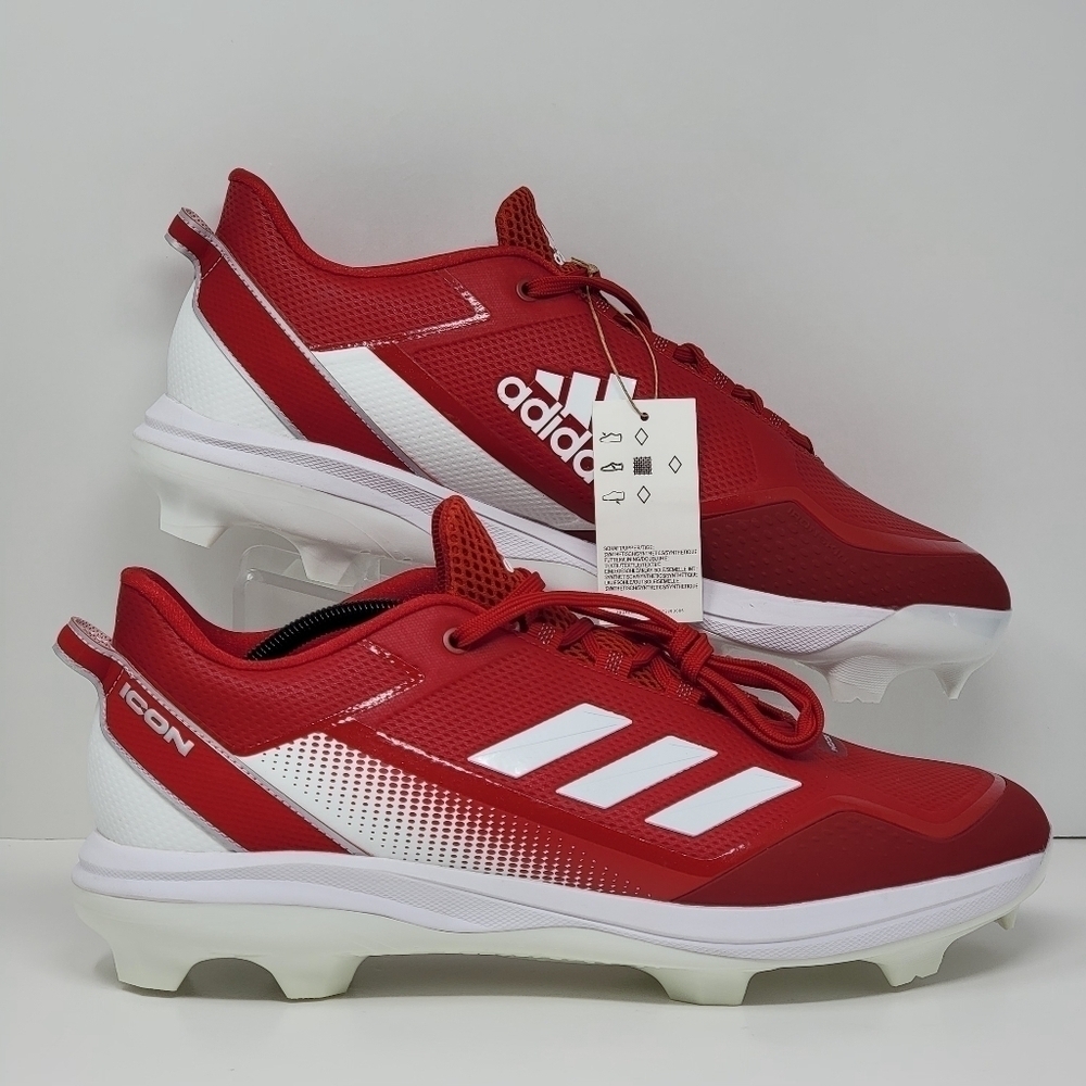 Adidas Mens Size 15 Red White Silver Icon 7 TPU Baseball Cleats Shoes S23880 New